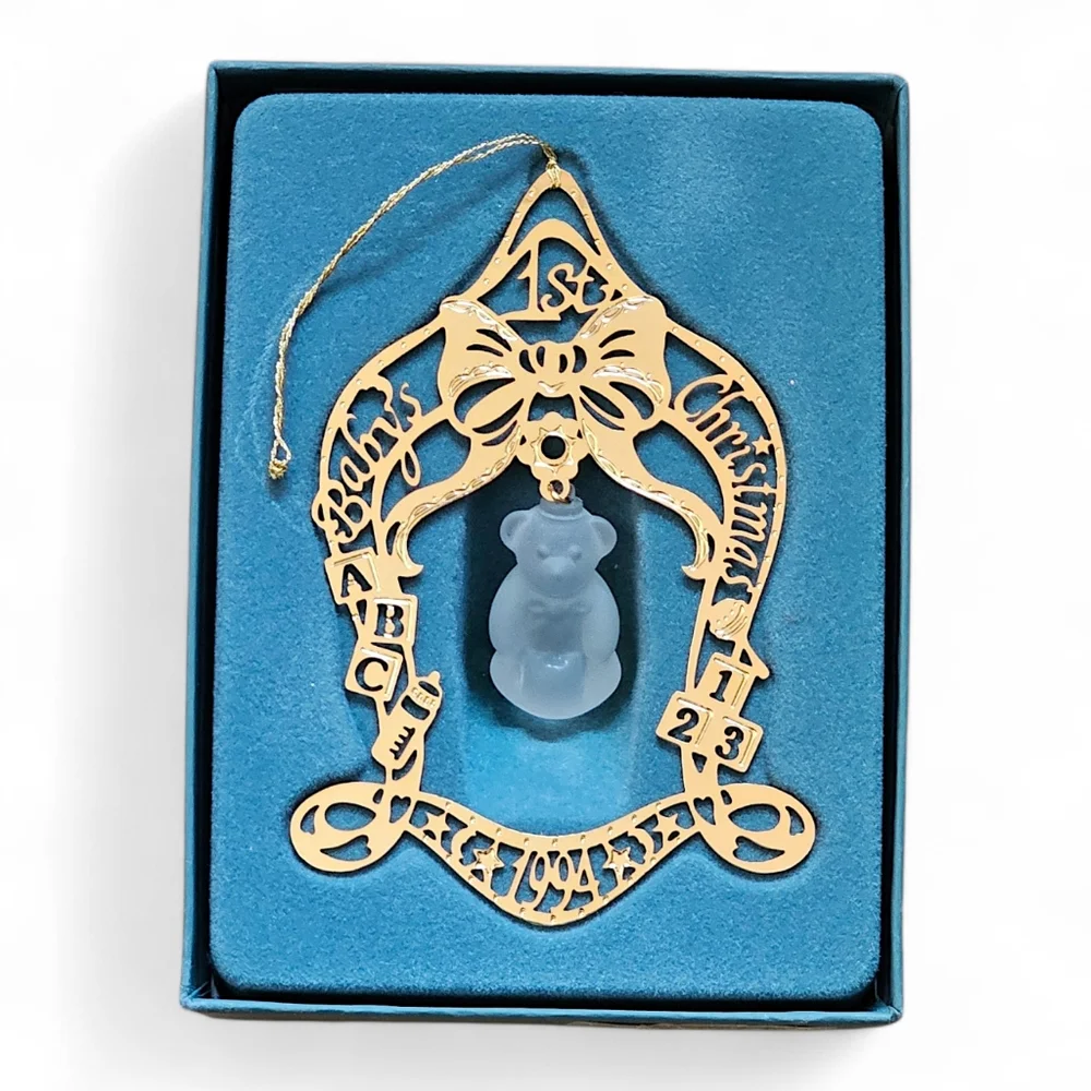 1994 Lenox Baby's 1st Christmas Gold Filigree & Glass Bear Ornament - Picture 2 of 10